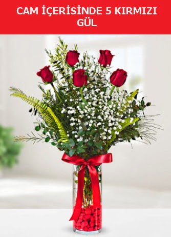 Cam içerisinde 5 adet kırmızı gül  Hediye Çiçek yurtiçi ve yurtdışı çiçek siparişi 