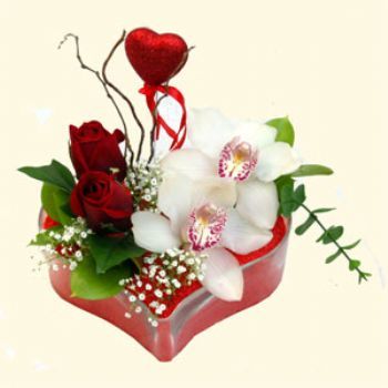  Hediye Çiçek hediye çiçek yolla  1 kandil orkide 5 adet kirmizi gül mika kalp