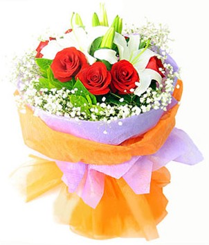  Hediye Çiçek uluslararası çiçek gönderme  1 dal kazablanka 7 adet kırmızı gül buketi