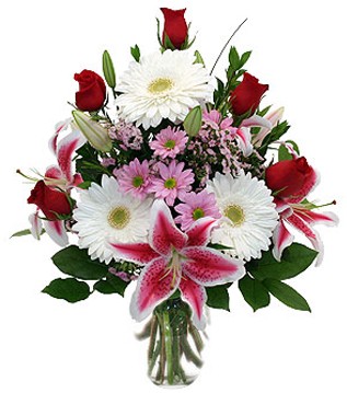  Hediye Çiçek internetten çiçek satışı  1 dal kazablanka 5 gül ve kırçiçeği vazosu