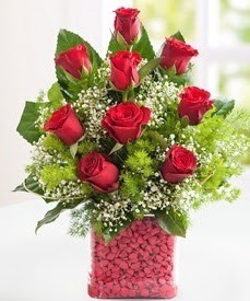 Cam içerisinde 9 adet kırmızı gül  Hediye Çiçek online çiçekçi , çiçek siparişi 