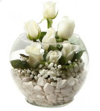 11 adet beyaz gül cam fanus çiçeği  Hediye Çiçek internetten çiçek satışı 