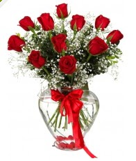 9 adet kırmızı gül cam kalpte  Hediye Çiçek online çiçek gönderme sipariş 