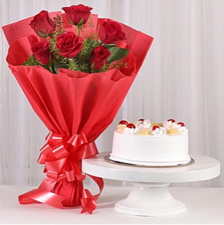 6 Kırmızı gül ve 4 kişilik yaş pasta  Hediye Çiçek çiçek servisi , çiçekçi adresleri 